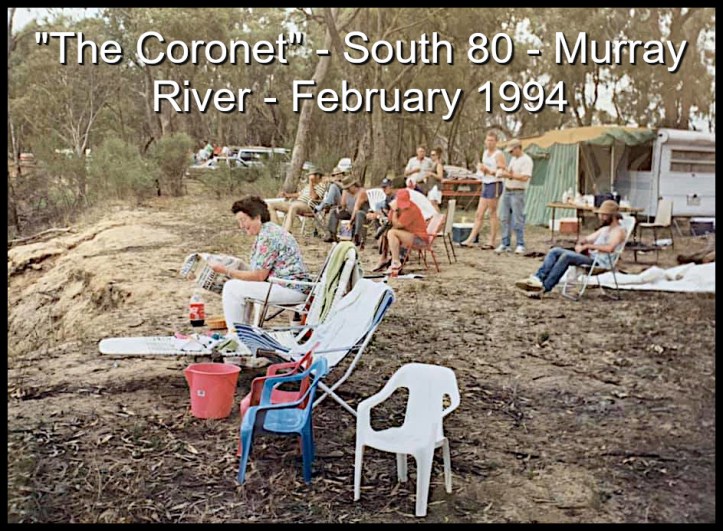 A gathering of Lockington people to watch the Southern Eighty water-ski race near Echuca, Victoria in 1994.