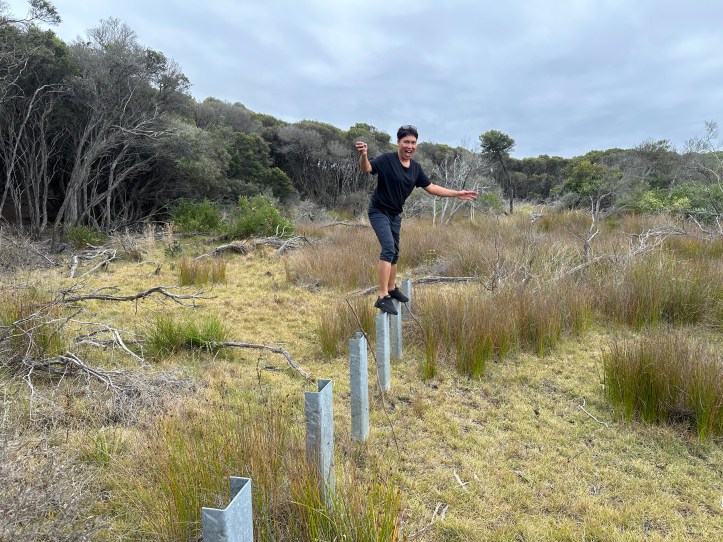Mallie bushwalking at Lake Tyers, Victoria.
