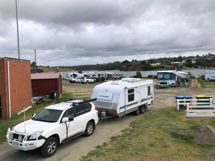 A caravan departing the Lakes Entrance Recreation and Camping Reserve
