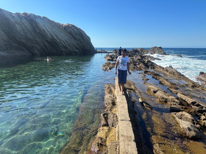 Mallie inspecting the famous Bermagui Blue Pool.
