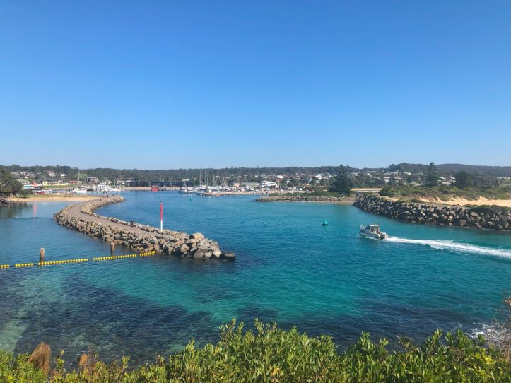 Bermagui Fishermans Wharf with the Salt Water Pool on the left.
