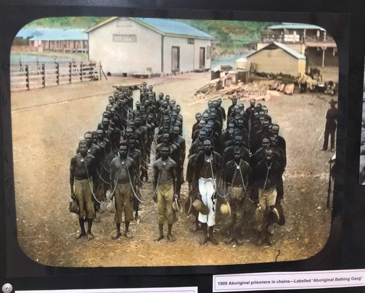 Aboriginal Prisoners in Chains preparing for a bath, Wyndham, Western Australia 1905