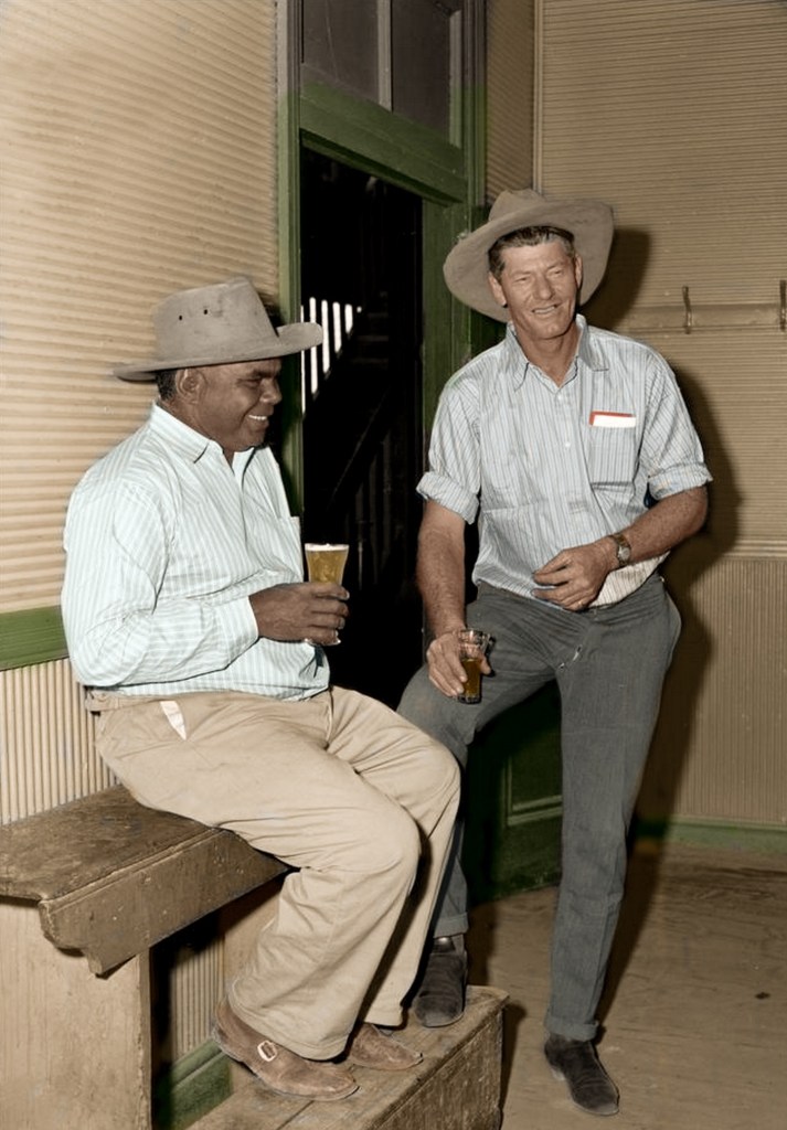 Jack Diamond Dickson enjoys a drink with his head stockman after a long cattle drive to Wyndham
