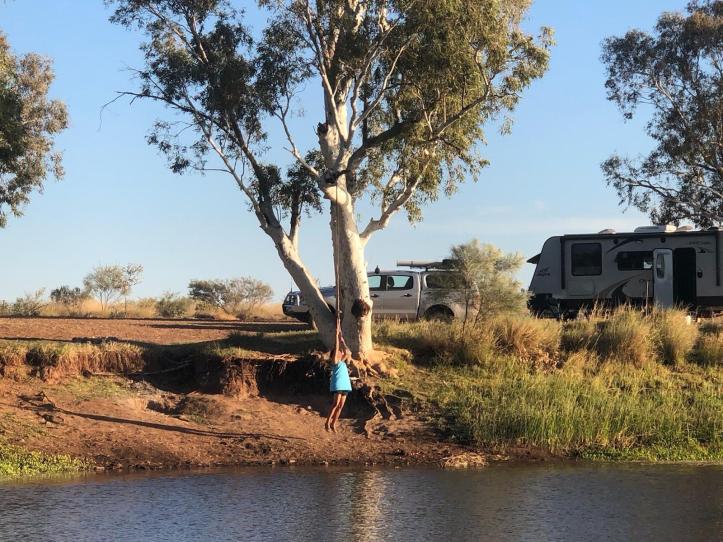 Mallie on the swing at Kialrah Pool, near Karratha, Western Australia